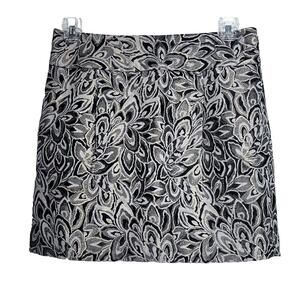 Loft Floral Metallic Short Mini Skirt Womens 8 Brown Gold Graphic Glam Straight